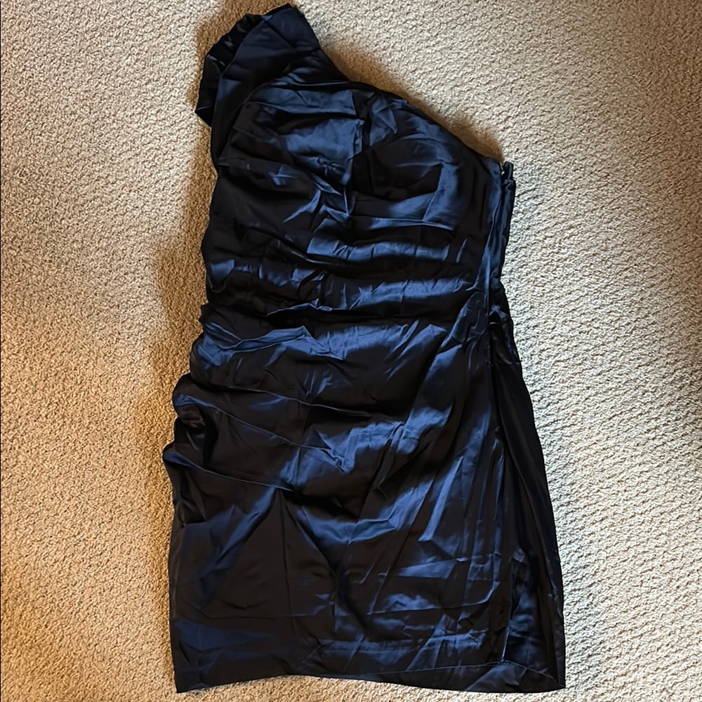 Express Dark Blue One Shoulder Satin Dress Size 12